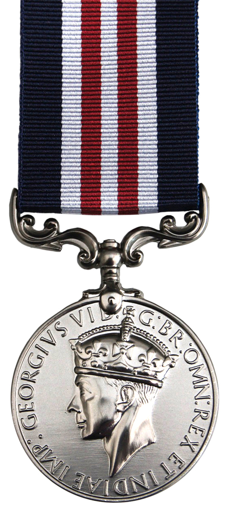 The Military Medal (George VI), with its dark-blue ribbon and white and crimson centre stripes